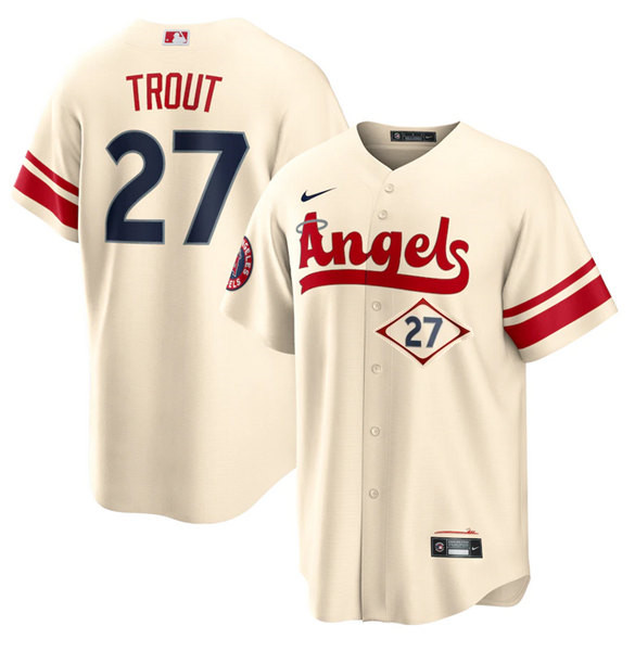 Youth Cream Los Angeles Angels #27 Mike Trout 2022 City Connect Stitched Jersey